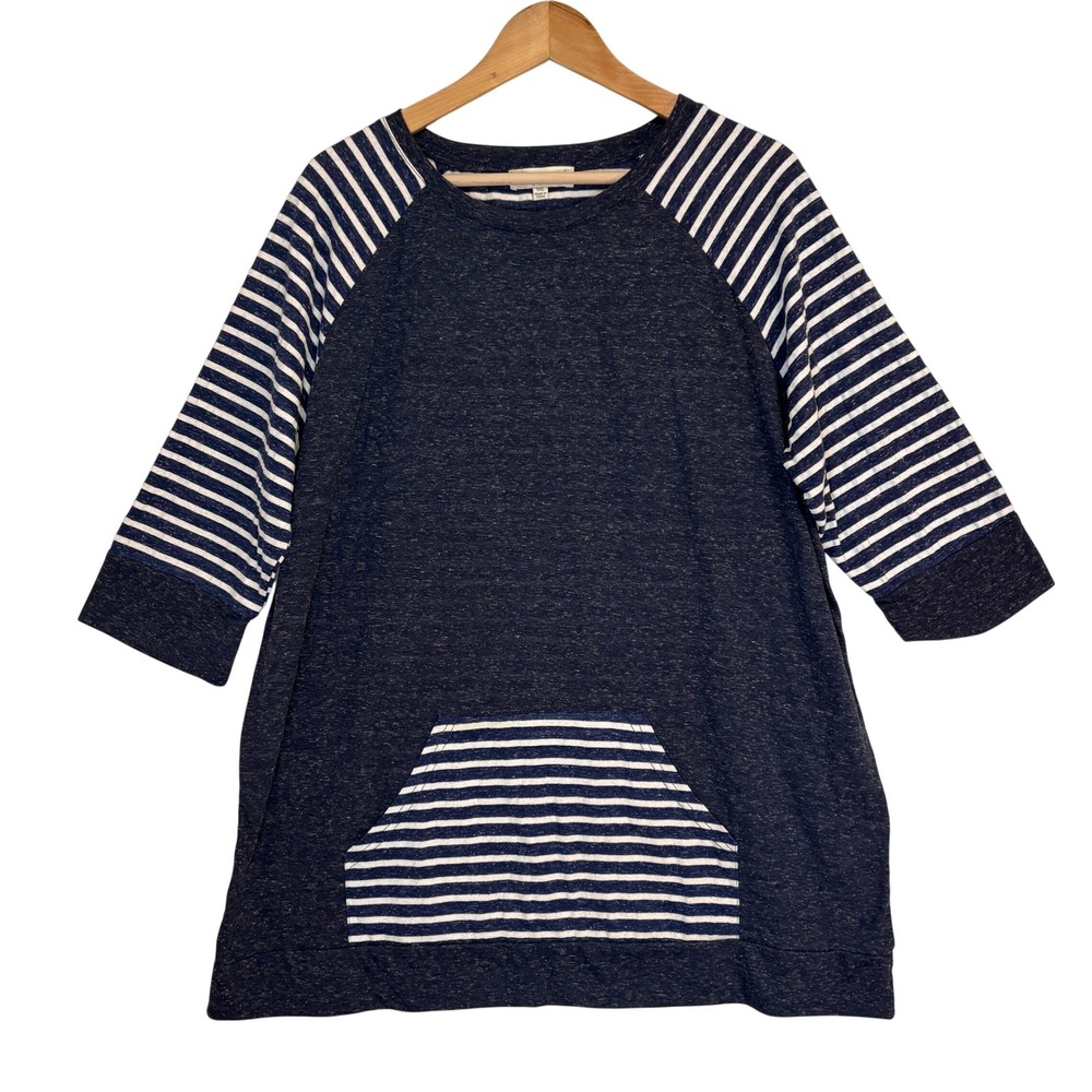 Umgee Tunic Top Womens‎ 1XL Navy Striped Raglan Kangaroo Pocket Casual Nautical